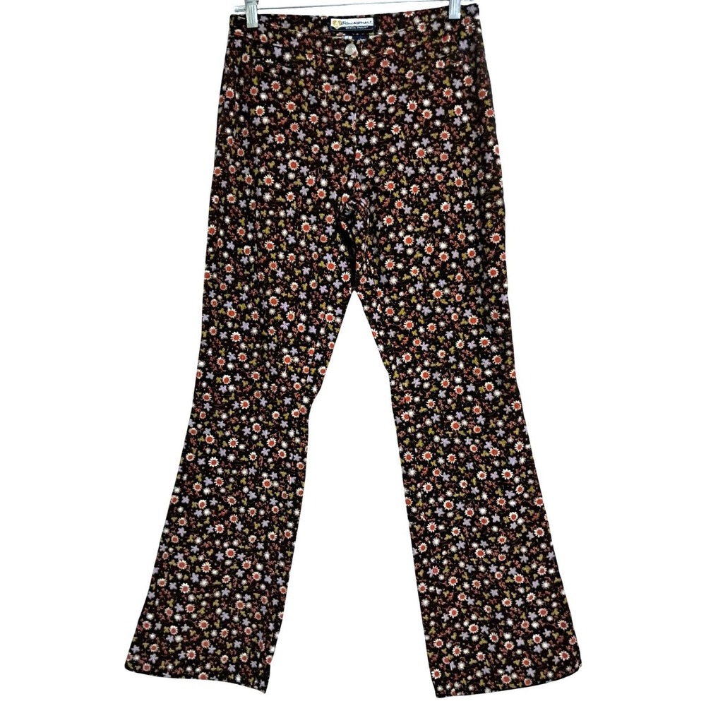 Blue Asphalt Corduroy Pantsโ Women Size 5 Brown Floral Flare Leg